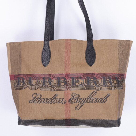 Burberry Doodle Shoulder Tote Bag Nova Check Pattern Print Coated Canvas Italy - Picture 1 of 9